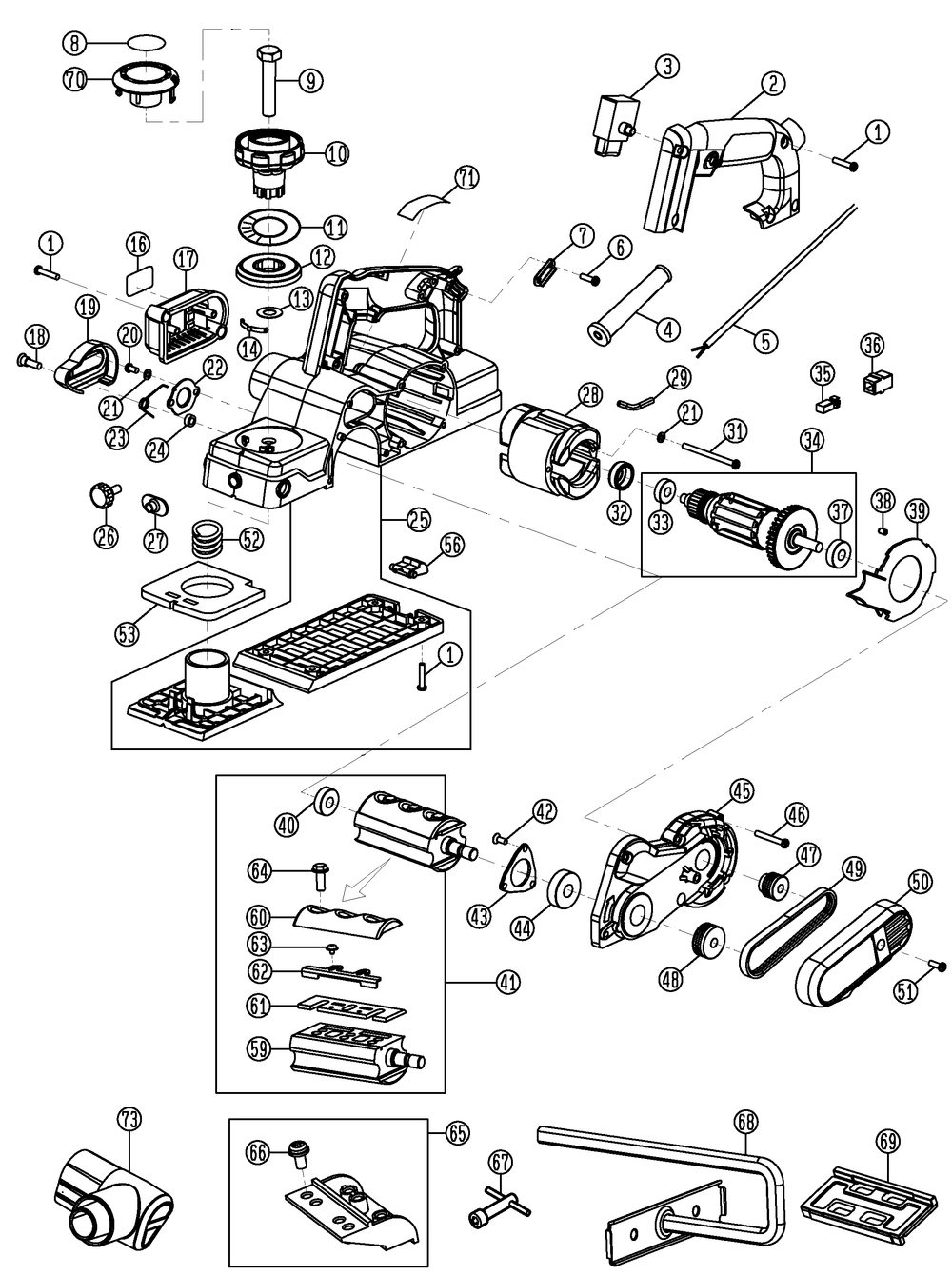 Diagram Diagram and Parts List for D26676R Type 1 DeWALT Planer Jointer