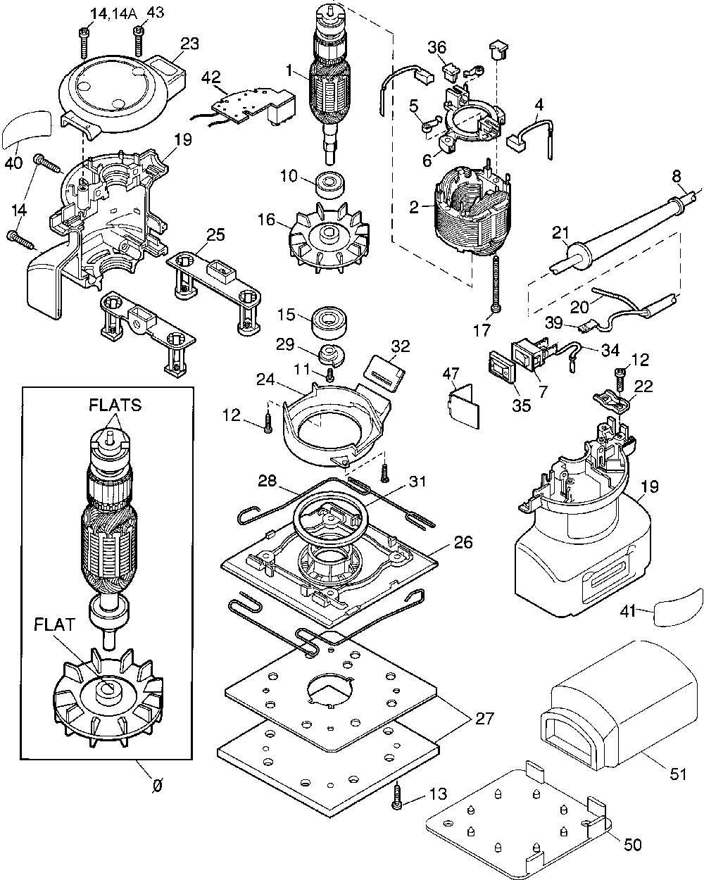 Exploded Diagram A Diagram and Parts List for DW411-46 Type 1 DeWALT Orbital or Palm Sander