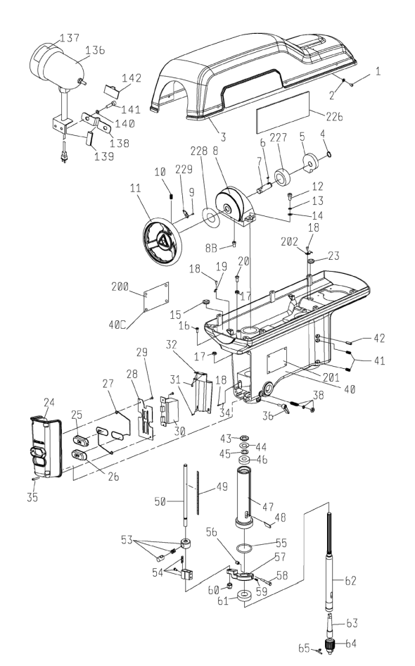 Delta 20-950 Type-1 Diagram and Parts List for 20-950 Type-1 Delta Drill Press