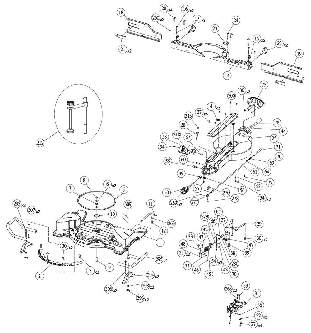 Fig-0 Diagram and Parts List for 26-2241  Delta Saw