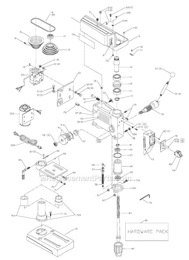 General Assembly Diagram and Parts List for 11-950 Type 2 Delta Drill Press