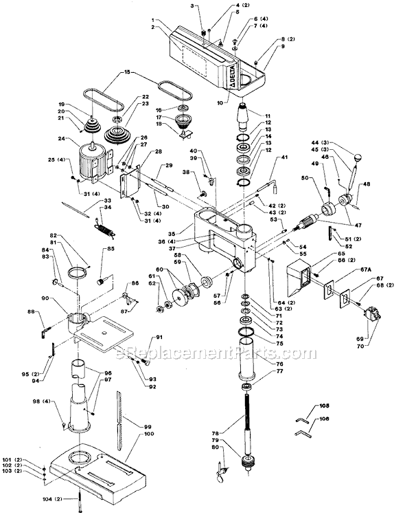 Page A Diagram and Parts List for 14-070 Type 1 Delta Drill Press