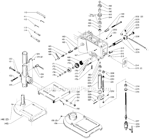 Page B Diagram and Parts List for 15-142 Type 1 Delta Drill Press