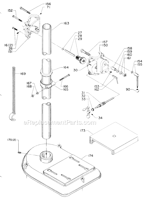Page B Diagram and Parts List for 17-606 Type 1 Delta Drill Press