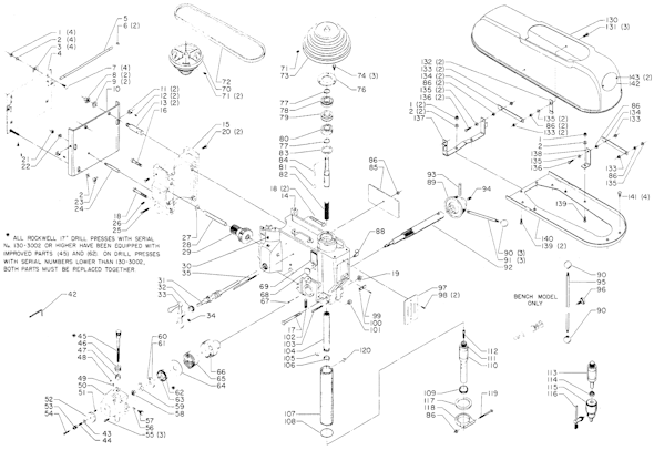 Page A Diagram and Parts List for 17-608 Type 1 Delta Drill Press