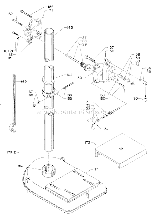 Page B Diagram and Parts List for 17-611 Type 1 Delta Drill Press