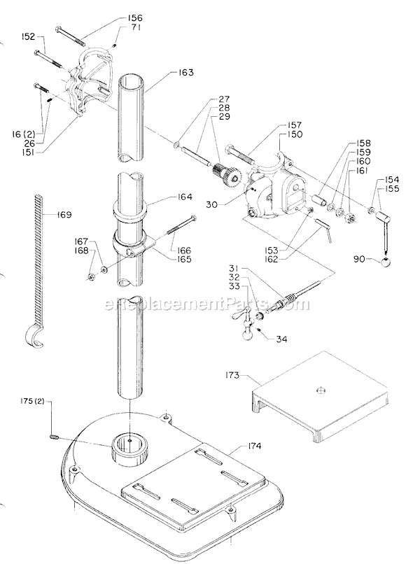 Page B Diagram and Parts List for 17-613 Type 1 Delta Drill Press