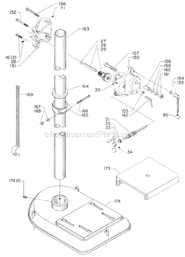 Page B Diagram and Parts List for 17-624 Type 1 Delta Drill Press