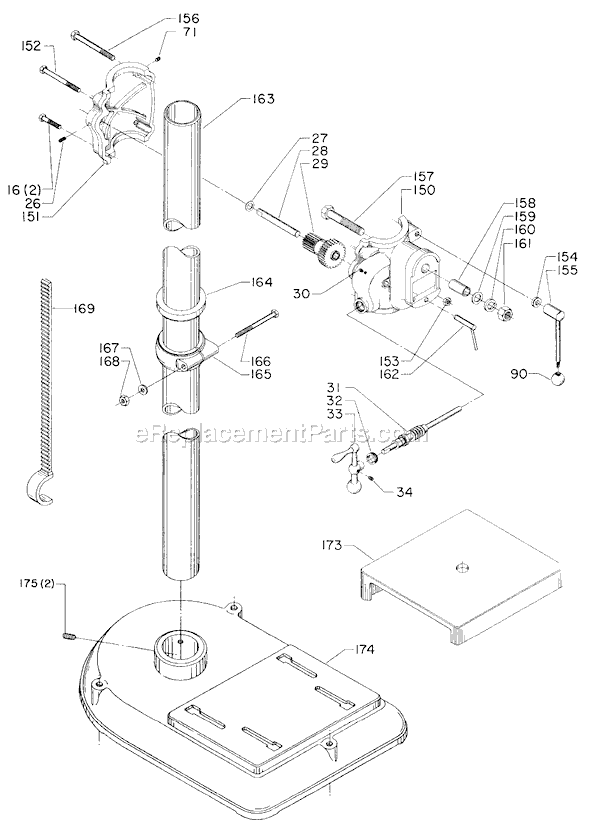 Page B Diagram and Parts List for 17-625 Type 1 Delta Drill Press