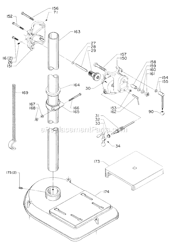Page B Diagram and Parts List for 17-626 Type 1 Delta Drill Press