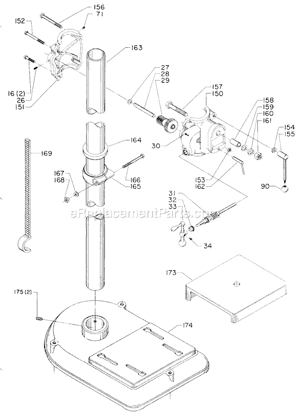 Page B Diagram and Parts List for 17-627 Type 1 Delta Drill Press