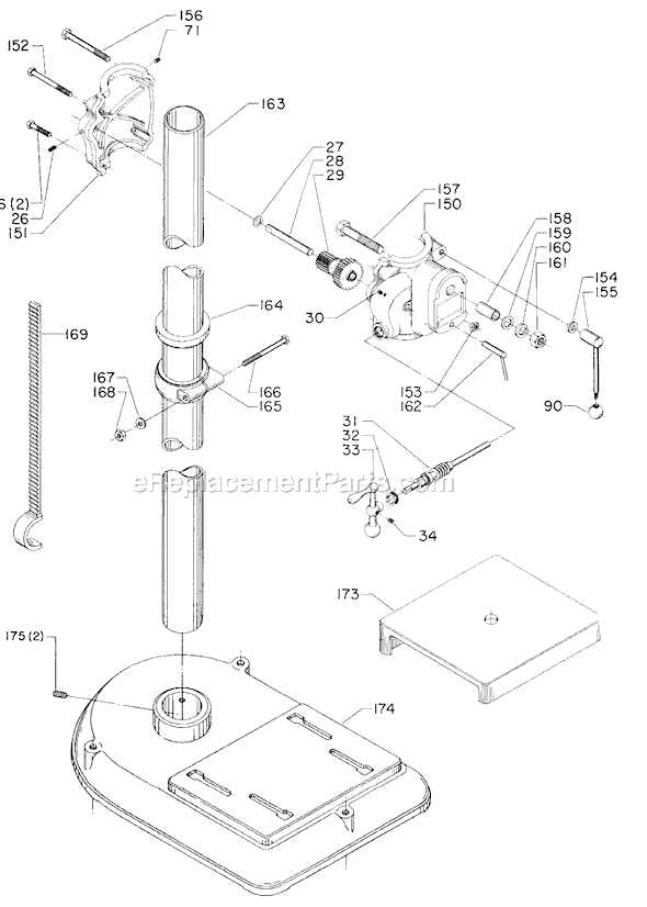 Page B Diagram and Parts List for 17-633 Type 1 Delta Drill Press