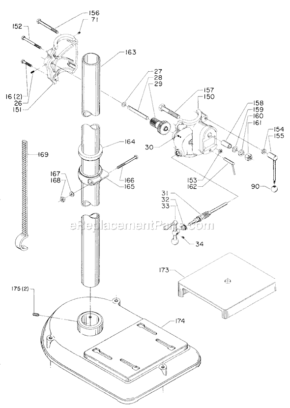 Page B Diagram and Parts List for 17-634 Type 1 Delta Drill Press
