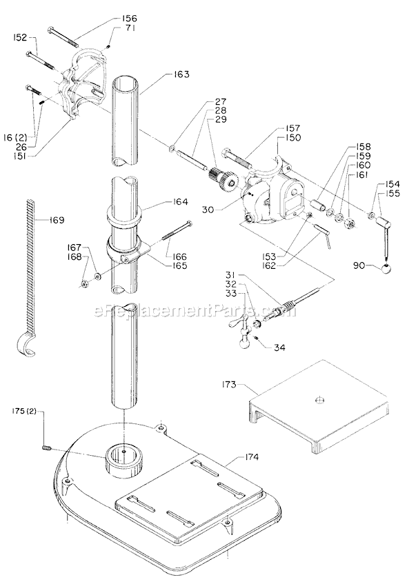 Page B Diagram and Parts List for 17-635 Type 1 Delta Drill Press