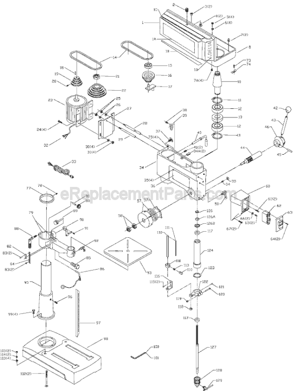 Page A Diagram and Parts List for 17-965 Type 2 Delta Drill Press
