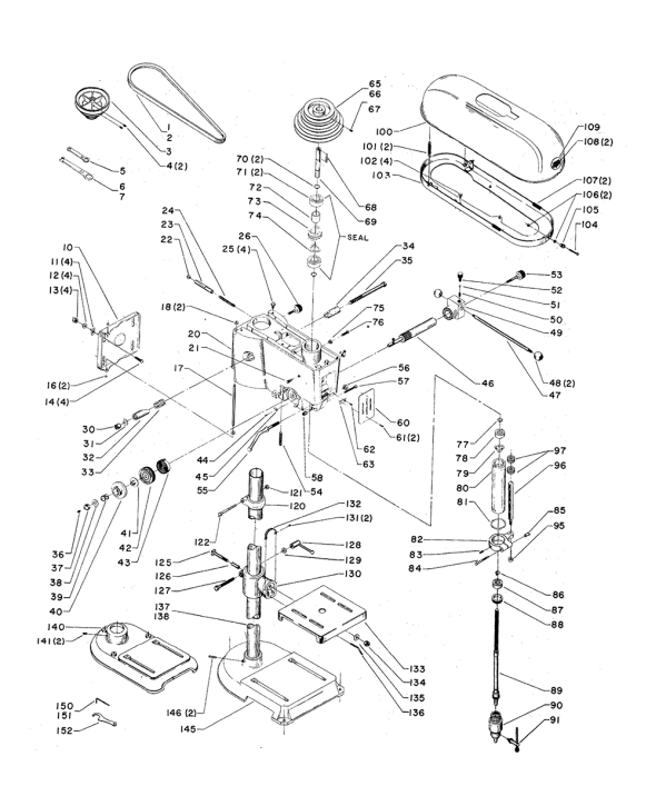 Delta 15-206 Diagram and Parts List for 15-206  Delta Drill Press