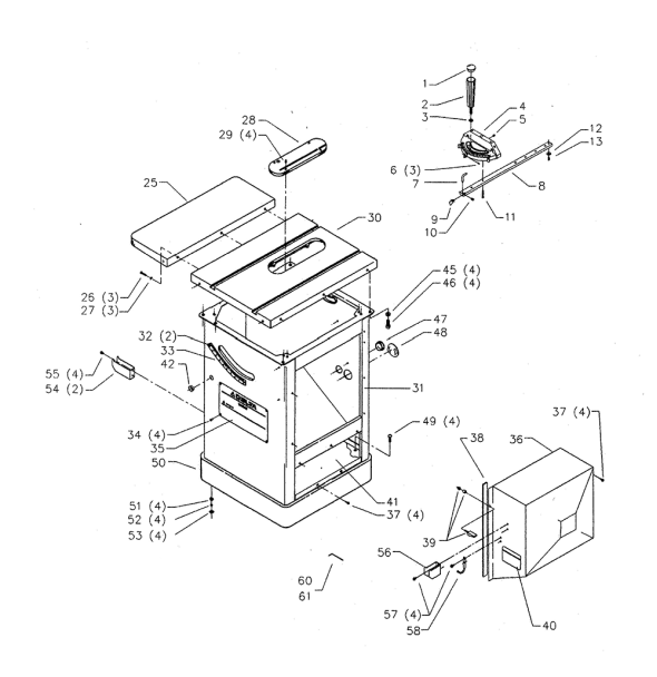 Delta 34-801 Type-4 Diagram and Parts List for 34-801 Type-4 Delta Saw