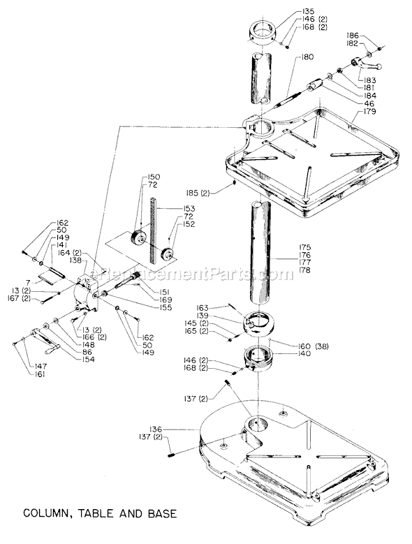 Page B Diagram and Parts List for 20-425 Type 1 Delta Drill Press