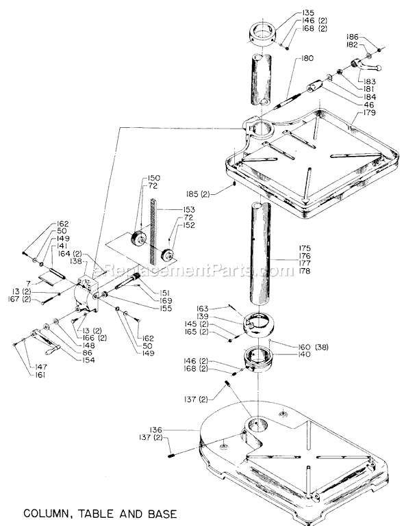Page B Diagram and Parts List for 20-435 Type 1 Delta Drill Press