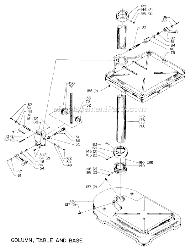 Page B Diagram and Parts List for 20-438 Type 1 Delta Drill Press