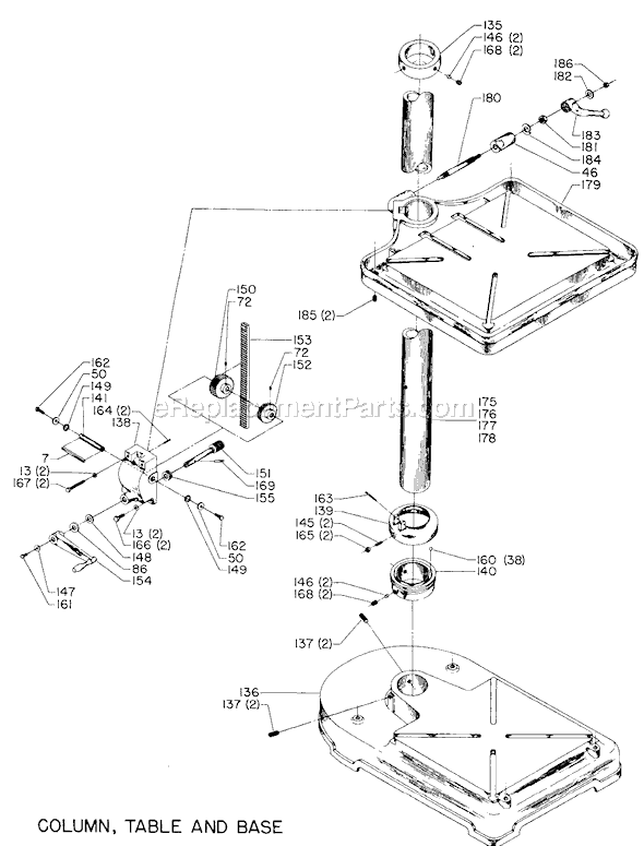Page B Diagram and Parts List for 20-521 Type 1 Delta Drill Press