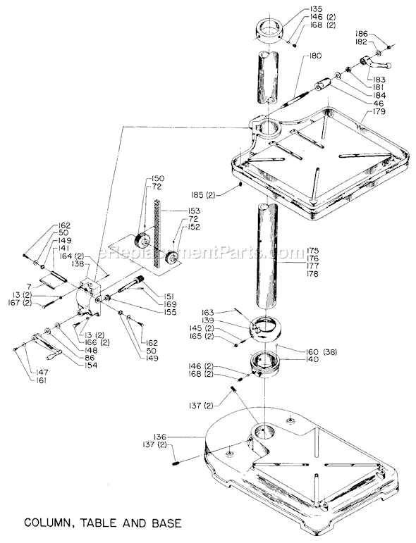 Page B Diagram and Parts List for 20-525 Type 1 Delta Drill Press