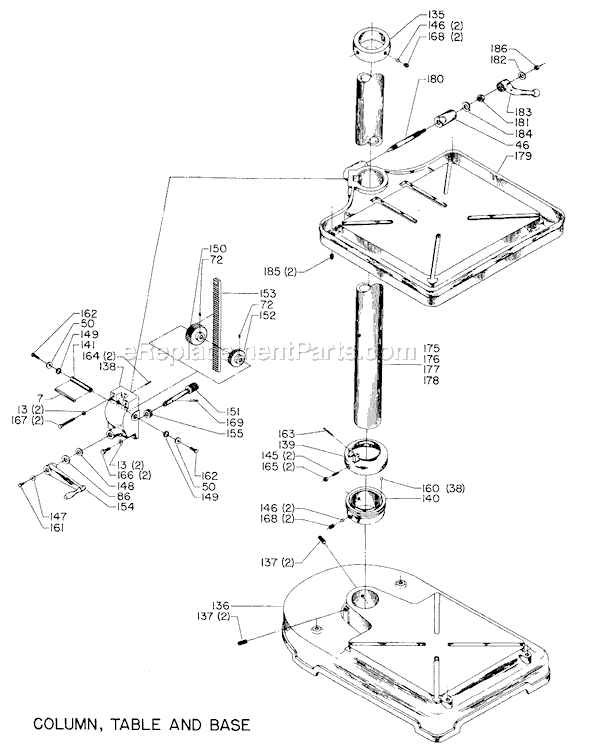 Page B Diagram and Parts List for 20-535 Type 1 Delta Drill Press