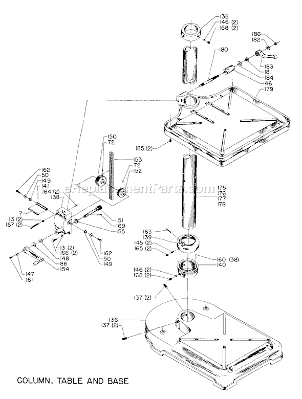 Page B Diagram and Parts List for 20-538 Type 1 Delta Drill Press