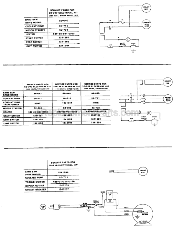 Page D Diagram and Parts List for 20-717 Type 1 Delta Band Saw