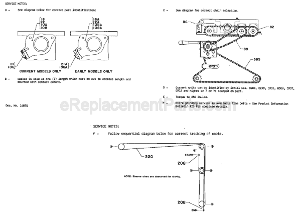 Page E Diagram and Parts List for 22-610 Type 1 Delta Planer Jointer