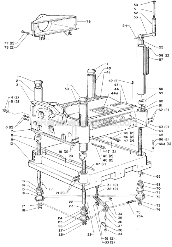 Page A Diagram and Parts List for 22-660 Type 1 Delta Planer Jointer