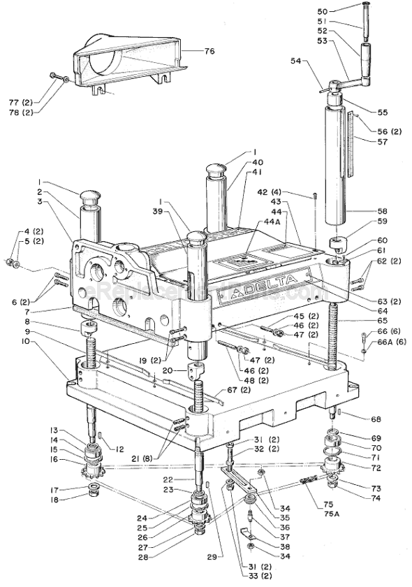 Page A Diagram and Parts List for 22-661 Type 1 Delta Planer Jointer