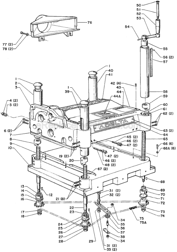 Page A Diagram and Parts List for 22-661 Type 2 Delta Planer Jointer