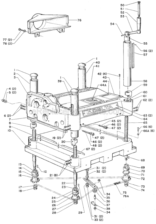 Page A Diagram and Parts List for 22-671 Type 1 Delta Planer Jointer