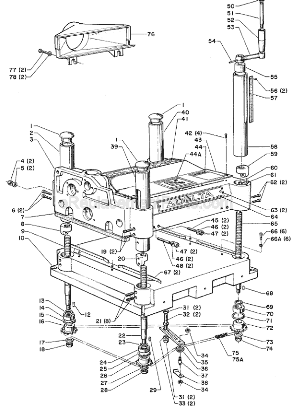 Page A Diagram and Parts List for 22-671 Type 2 Delta Planer Jointer