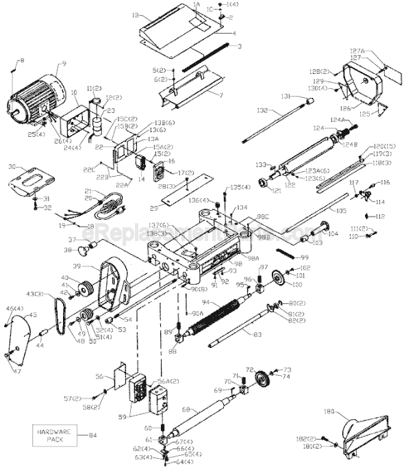Page A Diagram and Parts List for 22-780X Type 1 Delta Planer Jointer