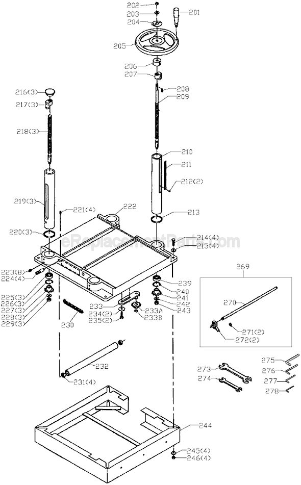Page B Diagram and Parts List for 22-780X Type 1 Delta Planer Jointer