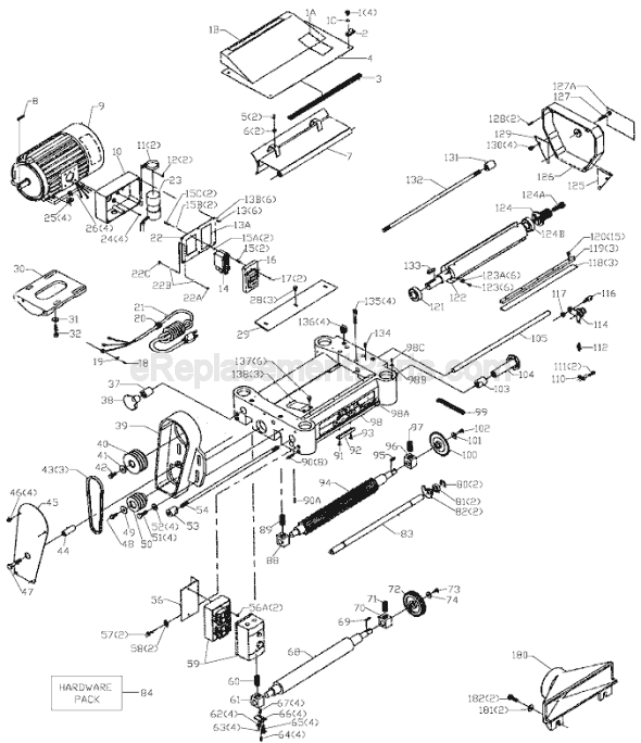 Page A Diagram and Parts List for 22-785 Type 1 Delta Planer Jointer