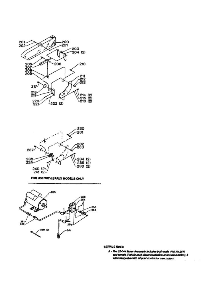Blade Guard/Motor/Hardware Diagram and Parts List for 34-440 90C12580 THRU 95H98459 Delta Table Saw