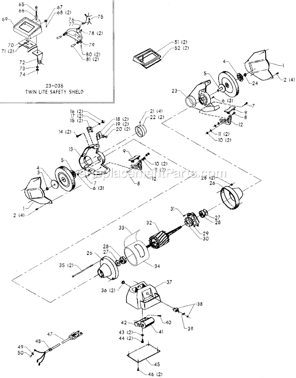 Page A Diagram and Parts List for 23-851 Type 1 Delta Angle Grinder
