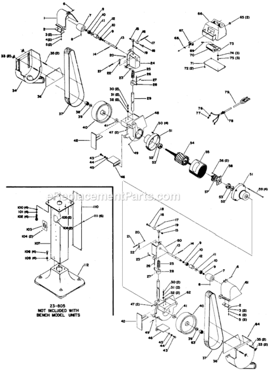 Page A Diagram and Parts List for 23-905 Type 1 Delta Belt or Drum Sander