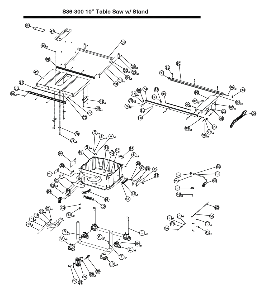 Fig-0 Diagram and Parts List for S36-300  Delta Saw