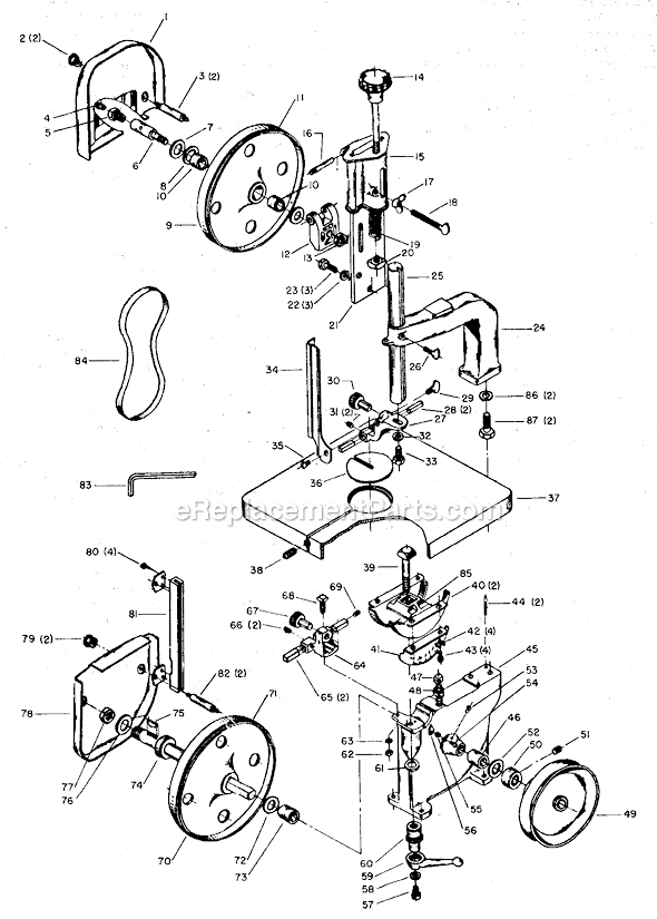 Page A Diagram and Parts List for 28-110 Type 1 Delta Band Saw