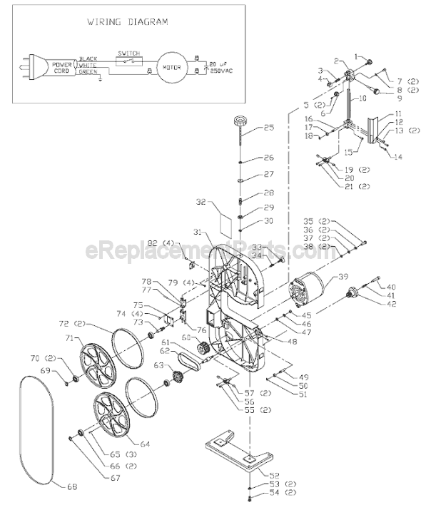 Page A Diagram and Parts List for 28-150 Type 1 Delta Band Saw