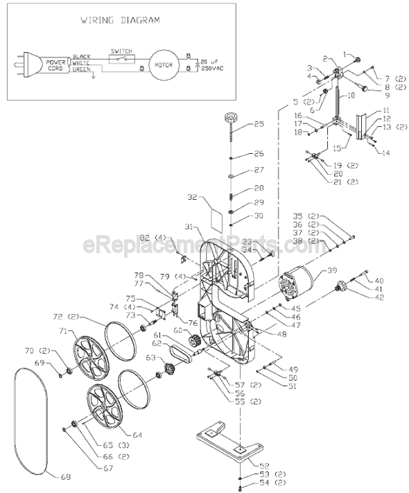 Page A Diagram and Parts List for 28-150 Type 2 Delta Band Saw