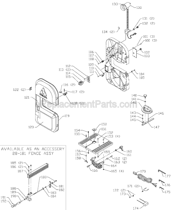 Page B Diagram and Parts List for 28-150 Type 2 Delta Band Saw