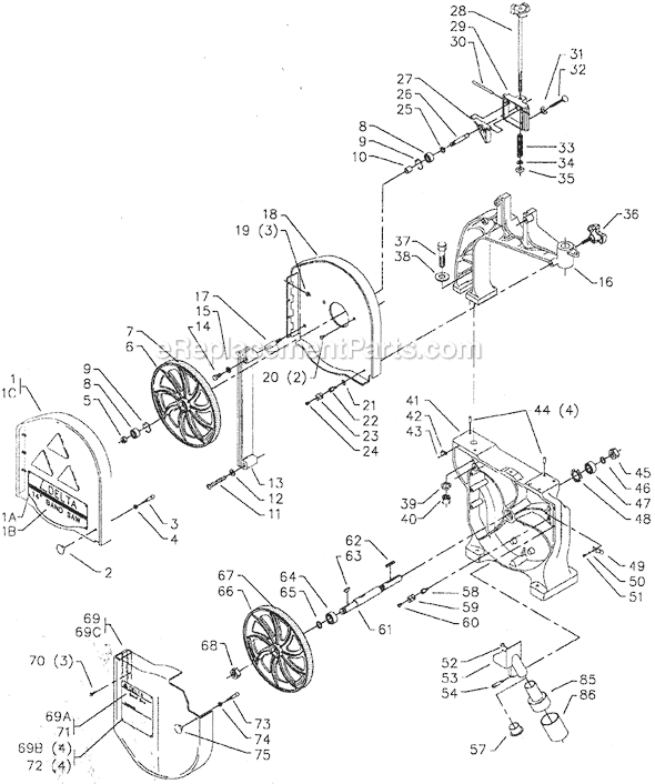 Page A Diagram and Parts List for 28-203 Type 1 Delta Band Saw