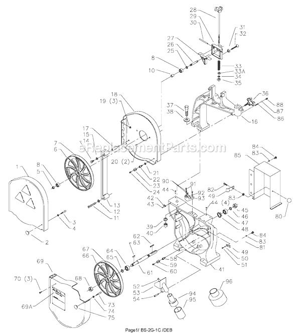 Page A Diagram and Parts List for 28-216 Type 1 Delta Band Saw