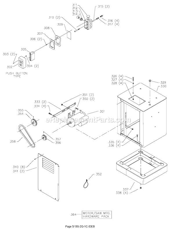 Page C Diagram and Parts List for 28-216 Type 1 Delta Band Saw