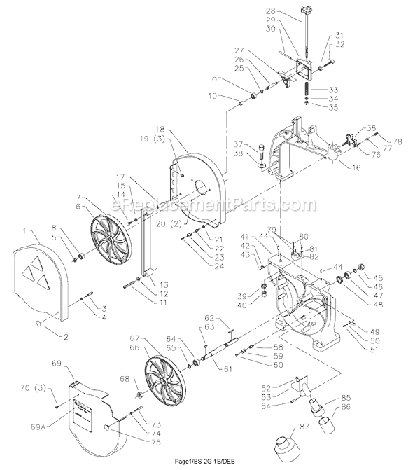 Page A Diagram and Parts List for 28-231 Type 1 Delta Band Saw